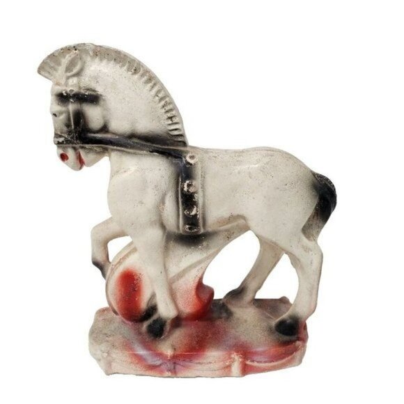 Vintage Large Carnival Trojan Horse Chalkware Statue Figurine Mid Century Modern